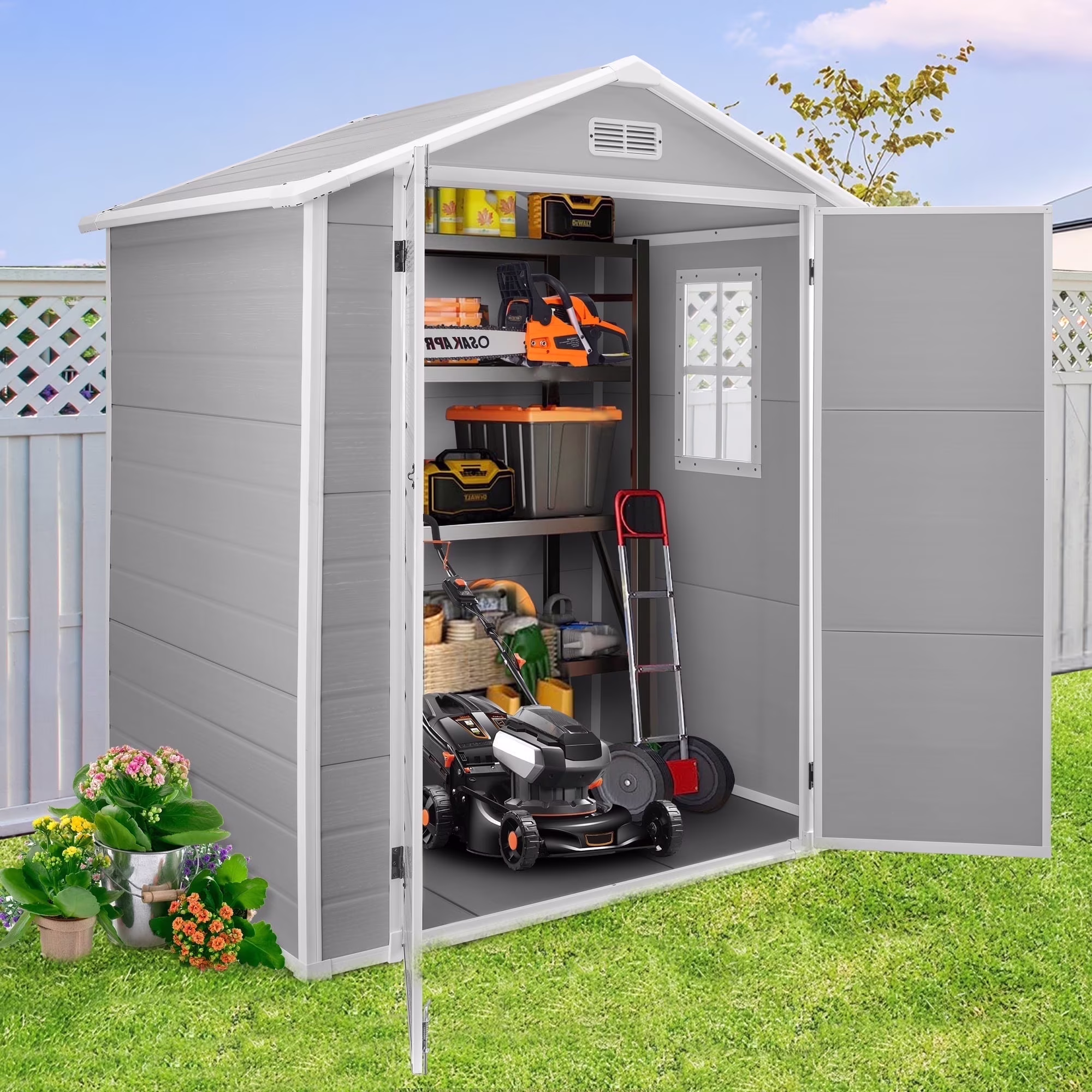 Enyopro 306Gal Outdoor Storage Shed, Horizontal Resin Shed, Resistant Tool Plastic Shed for Storage of Bike/Garbage Cans/Garden Tools/Lawn Mowers - Image 5