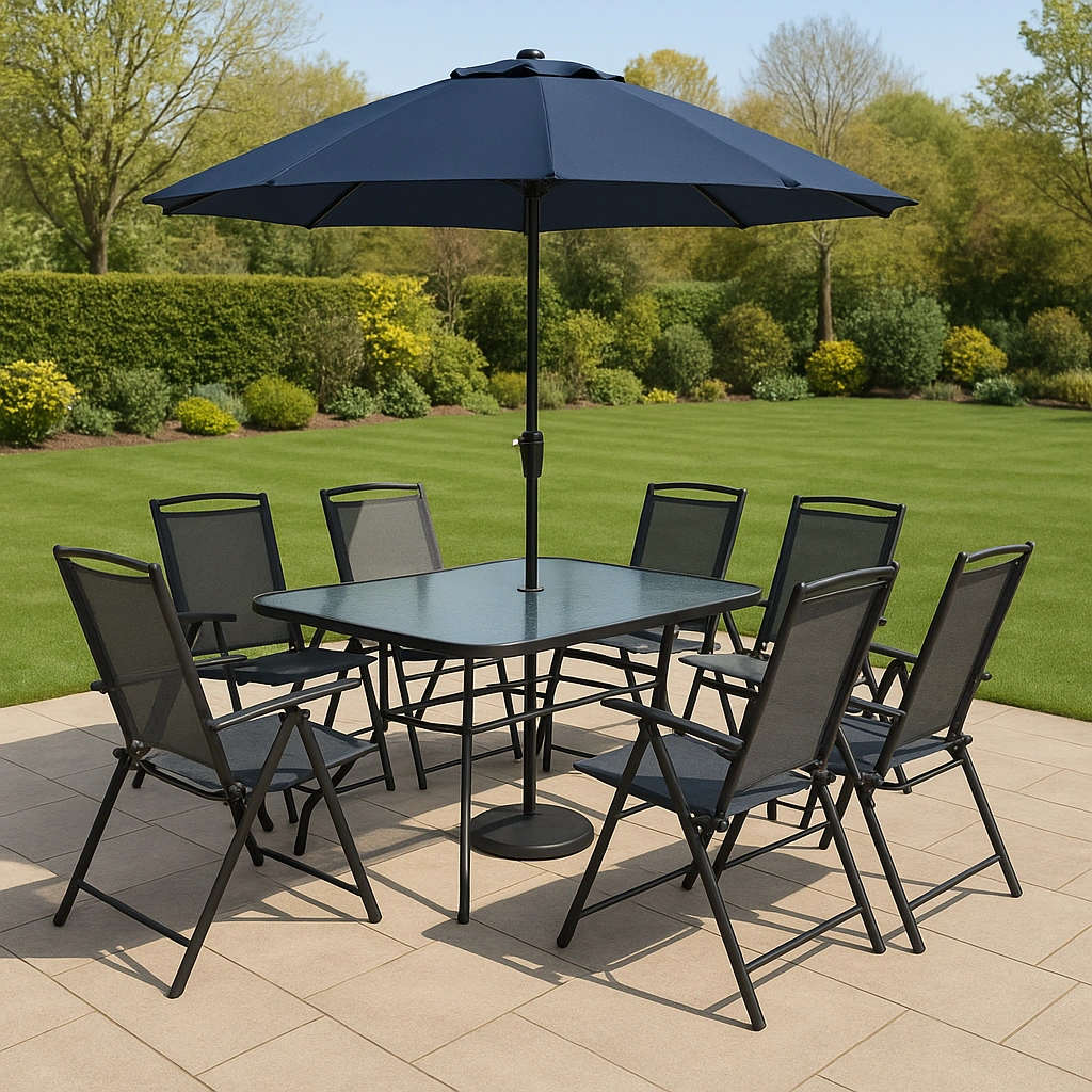 Conjunto comedor exterior 9 piezas negro metal jardín terraza - MrlzdnC374QS