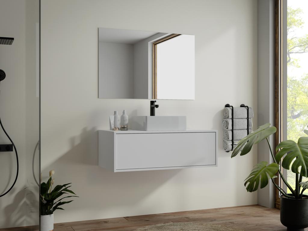 Mueble de baño suspendido blanco con simple lavabo - TEANA