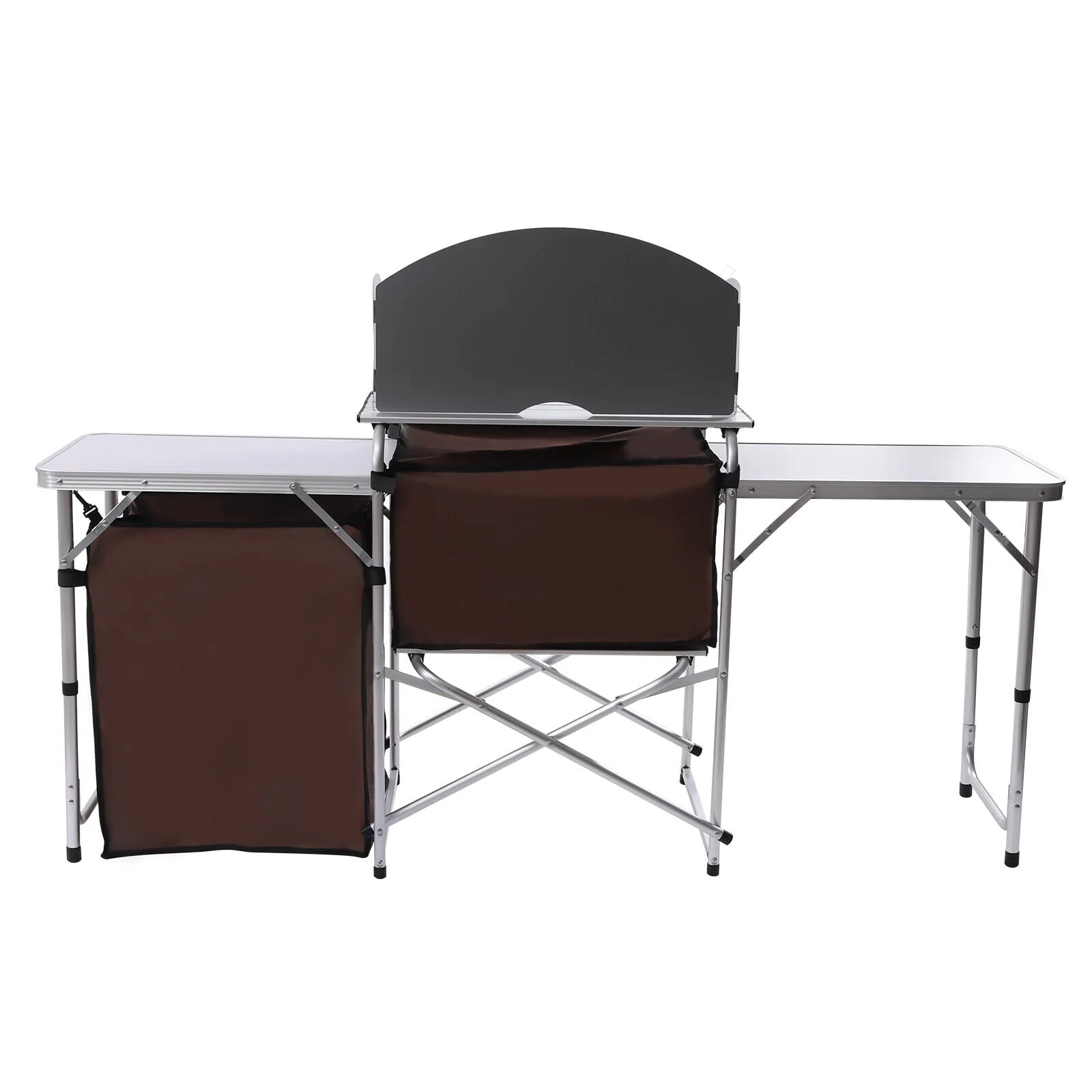 Camping Table with Storage Organizer and Windscreen Portable Outdoor Cooking Table Foldable Camp Table Camping Kitchen Station with 2 Side Tables for BBQ Grill Picnics - Image 5