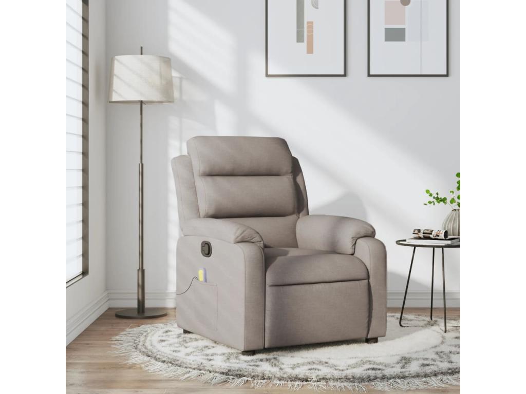 Sillón de masaje reclinable de tela gris taupé