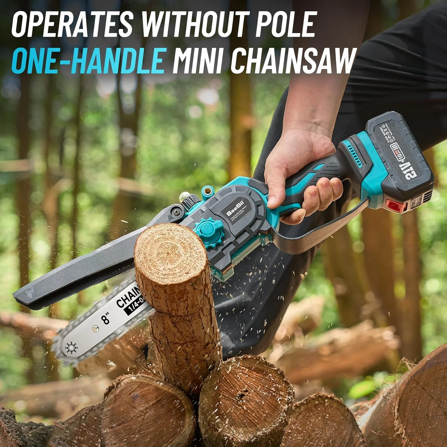Seesii 2-in-1 Cordless Pole Saw, 8 Inch Brushless Pole Chainsaws Mini Handheld Chainsaw with 2Pcs 21V Batteries, 2x Chains, Auto Oiler, 16FT MAX Extension Pole Saws for Tree Trimming - Image 6