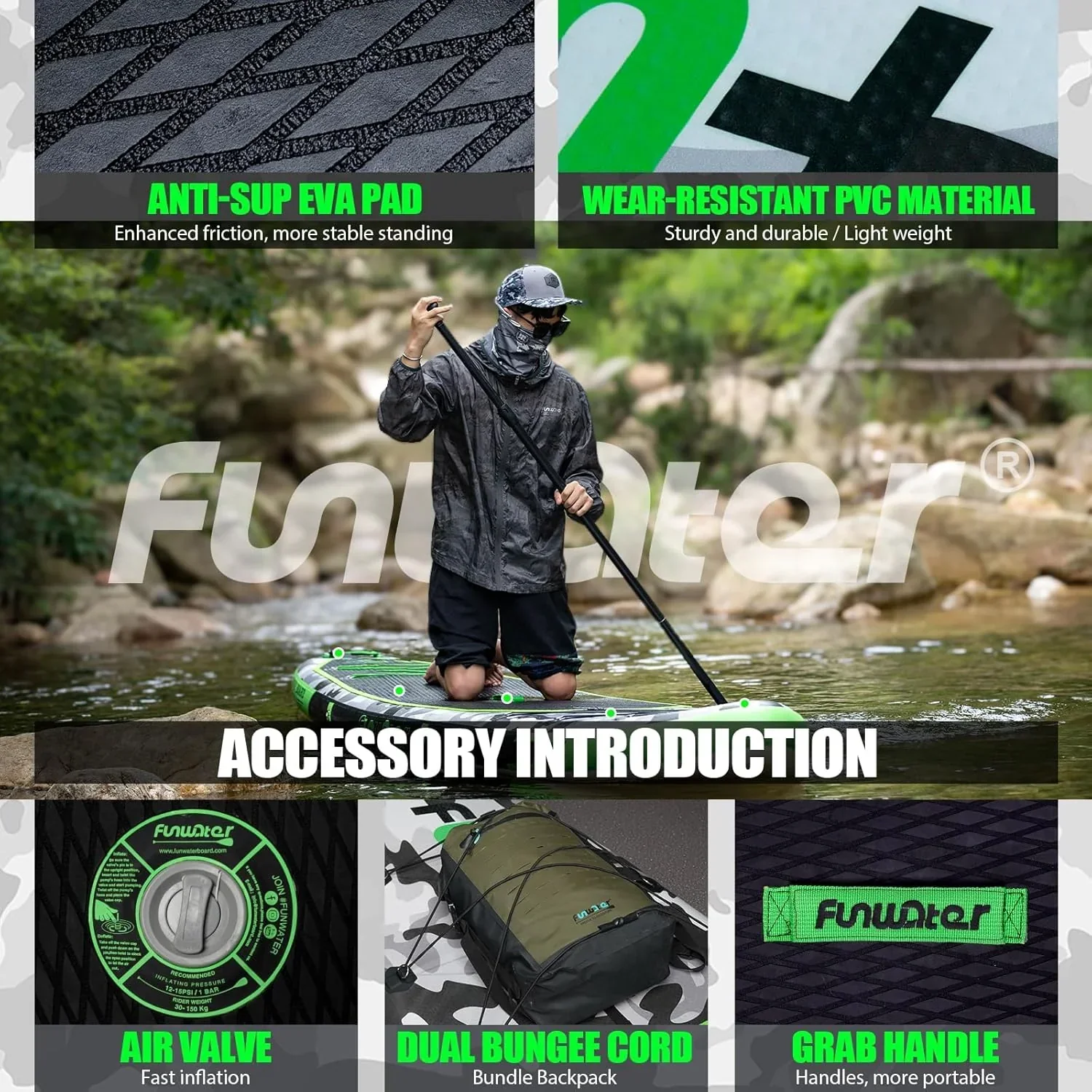 FunWater Inflatable Stand Up Paddle Board, 11 ft x 32 in x 6 in - SUP Paddle Accessories - Image 102 FunWater Inflatable Stand Up Paddle Board, 11 ft x 32 in x 6 in - SUP Paddle Accessories - Image 102