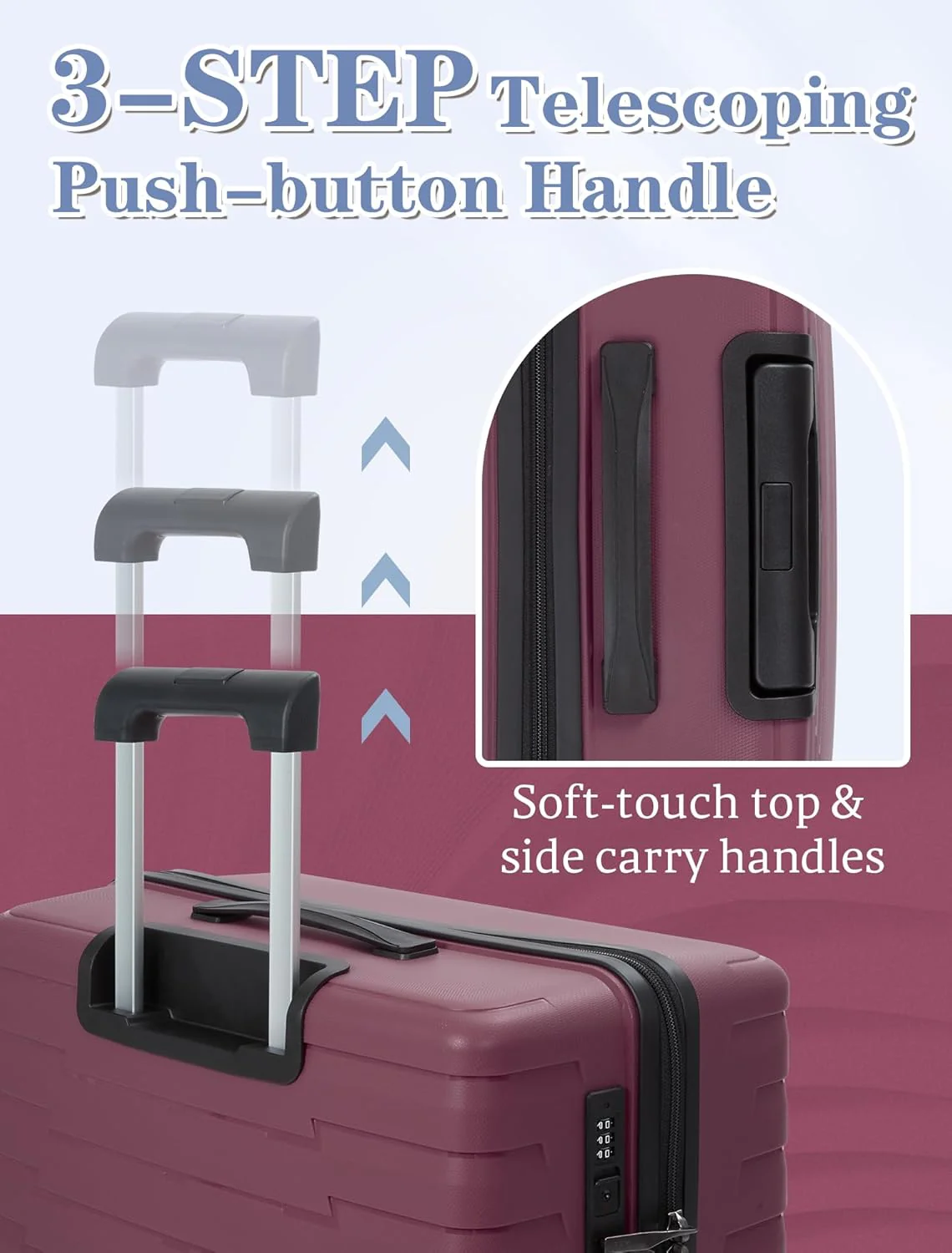 5-piece luggage set with wheels, ABS hardshell suitcase with spinner wheels