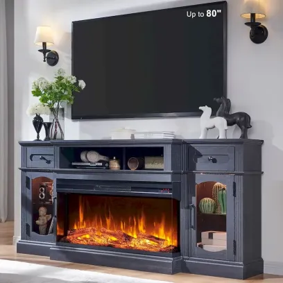 Farmhouse Electric Fireplace TV Stands up to 80, Entertainment Center
