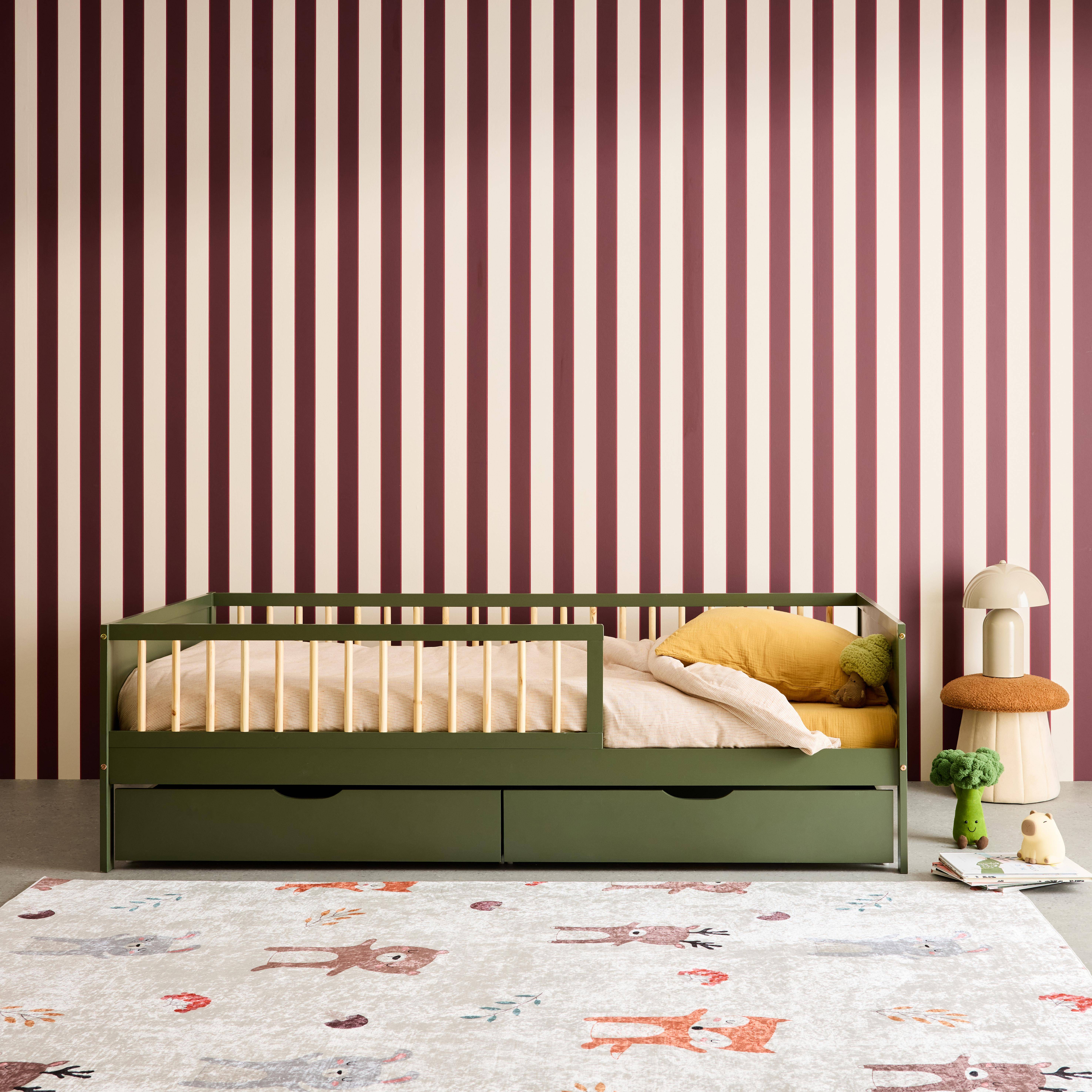 Elio - Cama nido infantil 190cm pino natural con somier de láminas y cajones