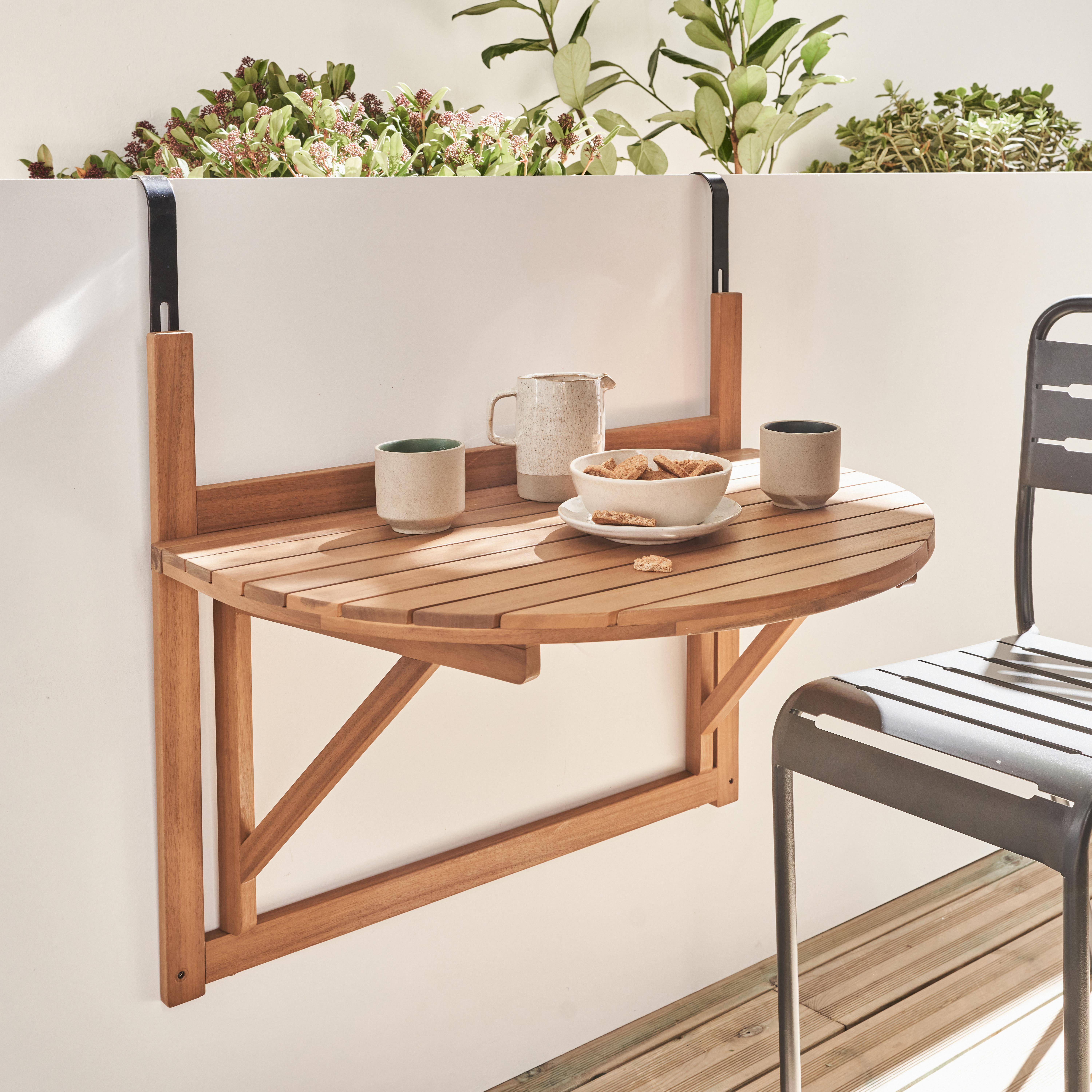 Bragance 70cm - Mesa auxiliar de madera para balcón, plegable