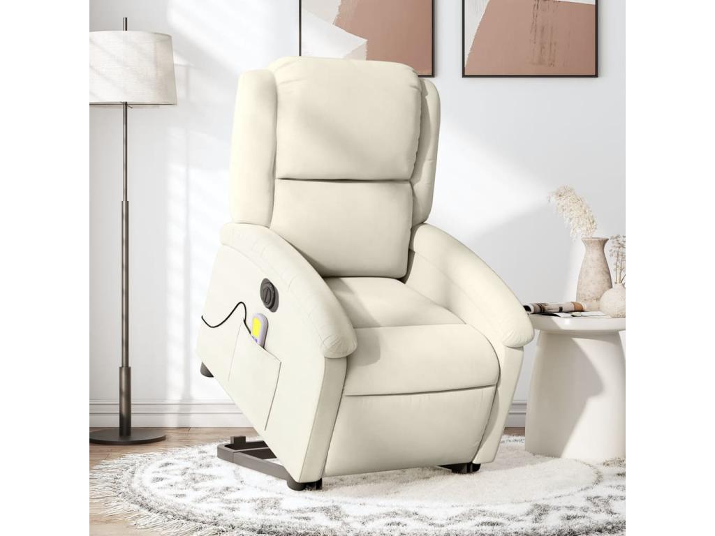 Sillón reclinable de masaje eléctrico elevable terciopelo crema