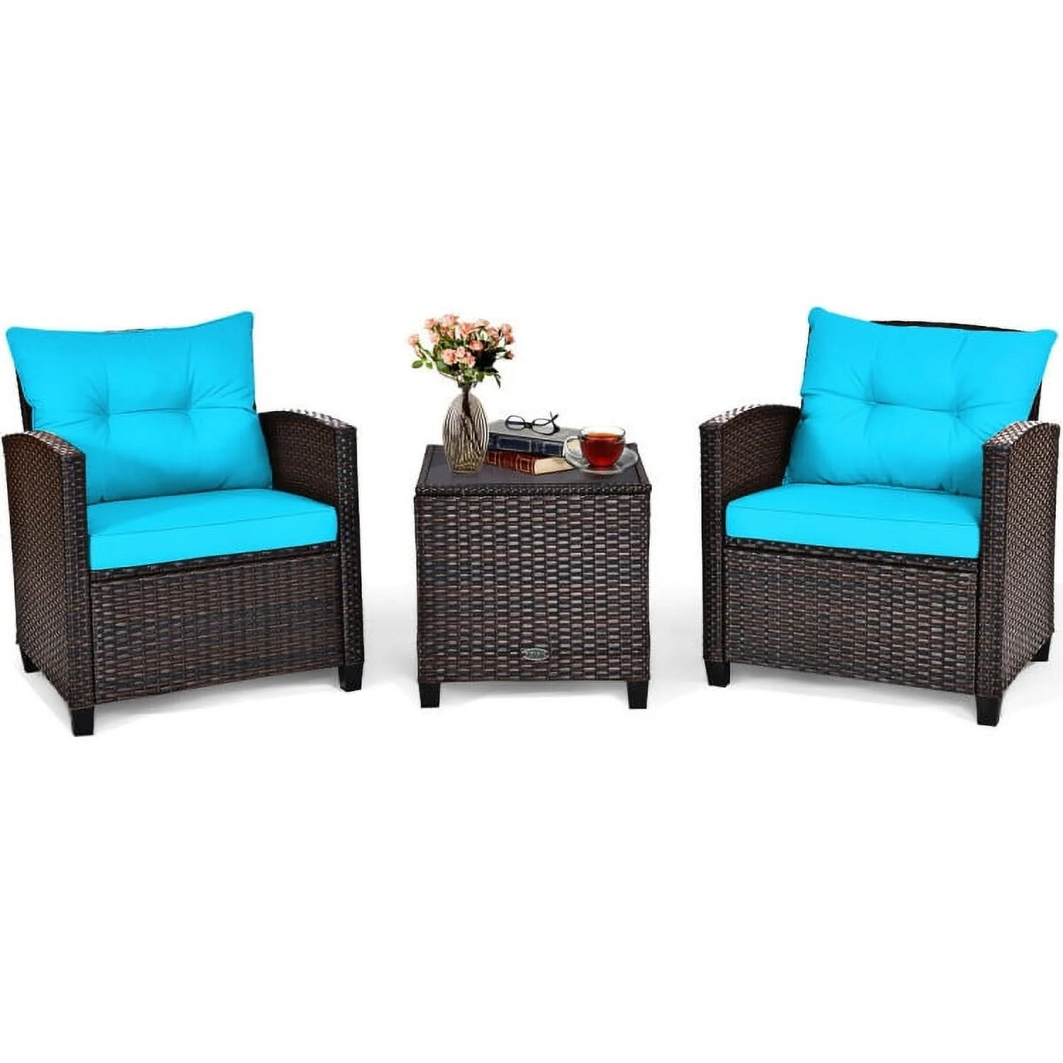 Spaco Patio Furniture 4 Pieces Patio Rattan Furniture Set, Outdoor Wicker Rattan Chairs Garden Backyard Balcony Porch Poolside loveseat with Coffee Table Cushioned Sofa-White - Image 17