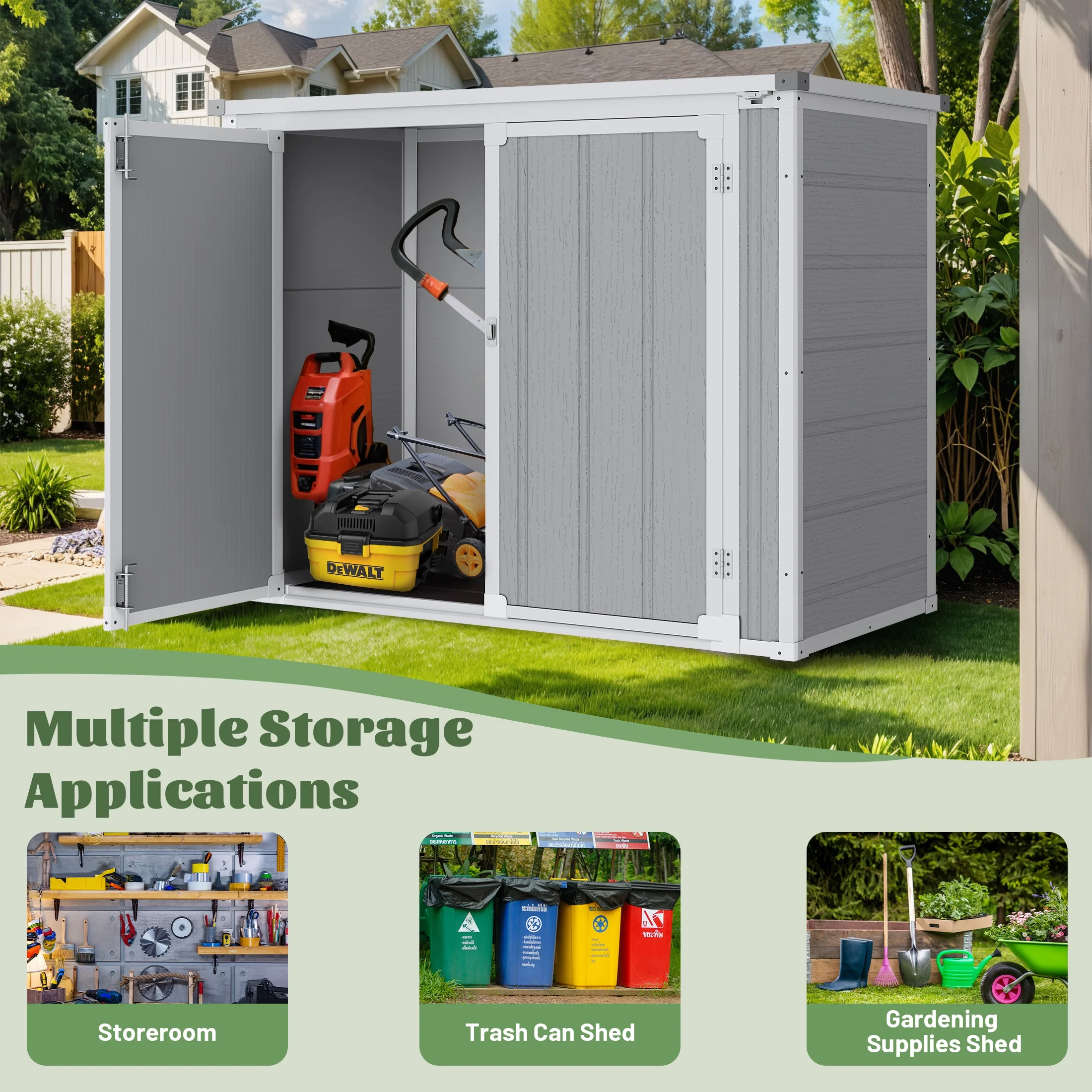Enyopro 306Gal Outdoor Storage Shed, Horizontal Resin Shed, Resistant Tool Plastic Shed for Storage of Bike/Garbage Cans/Garden Tools/Lawn Mowers - Image 7