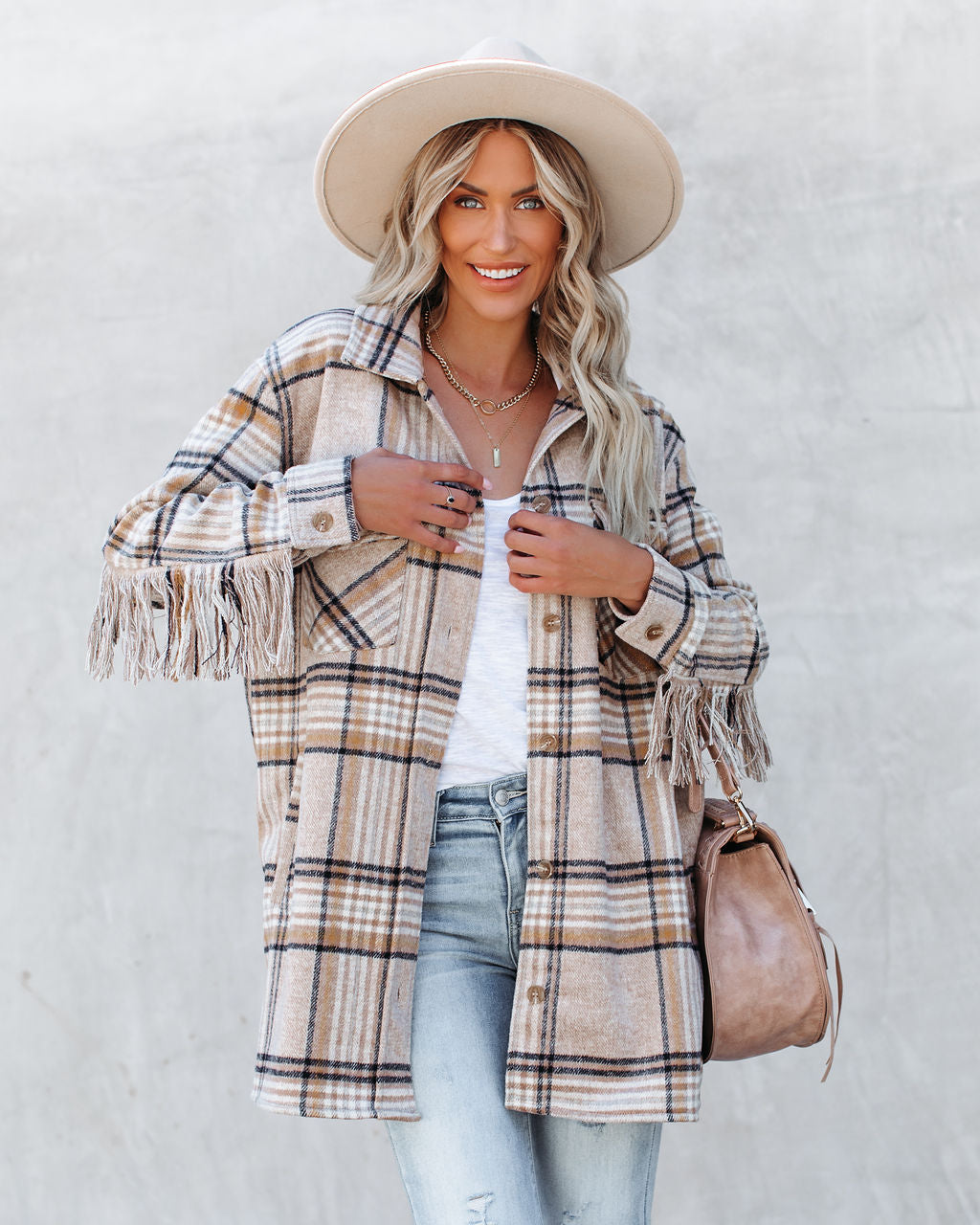 Give Thanks Pocketed Fringe Plaid Coat - Se7enfashion