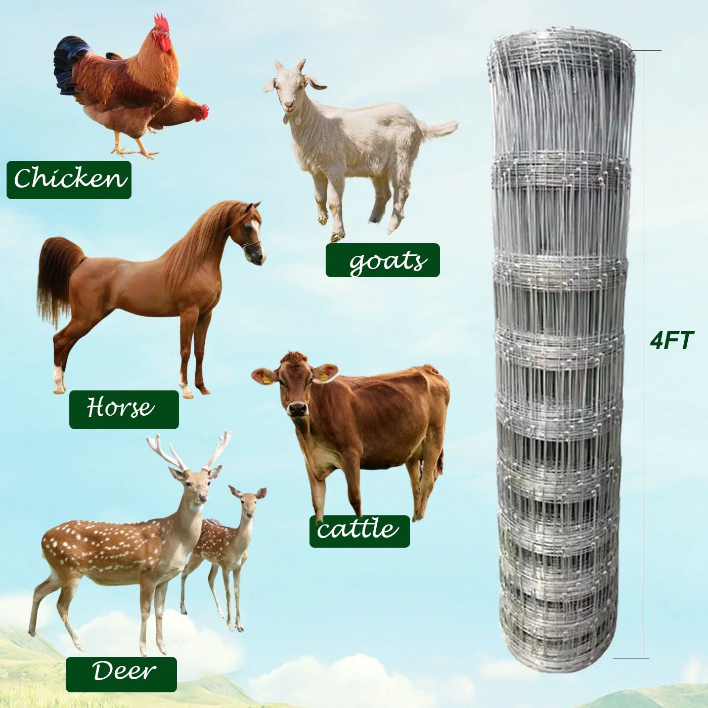 Farm Fence, 4ft x 164ft Galvanized Wire Fencing, Cattle Fence, Deer Fence, Heavy Zinc Coating Farm Fence Used to Hog Goat Fencing for Yard Garden and Field - Image 9