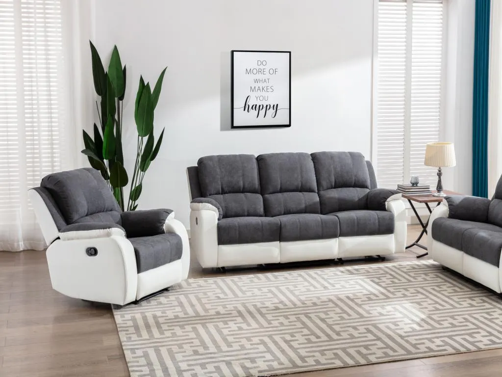 Sofá de 3 plazas y sillón Mueblesclasic de microfibra y piel sintética gris y blanco Mueblesclasic