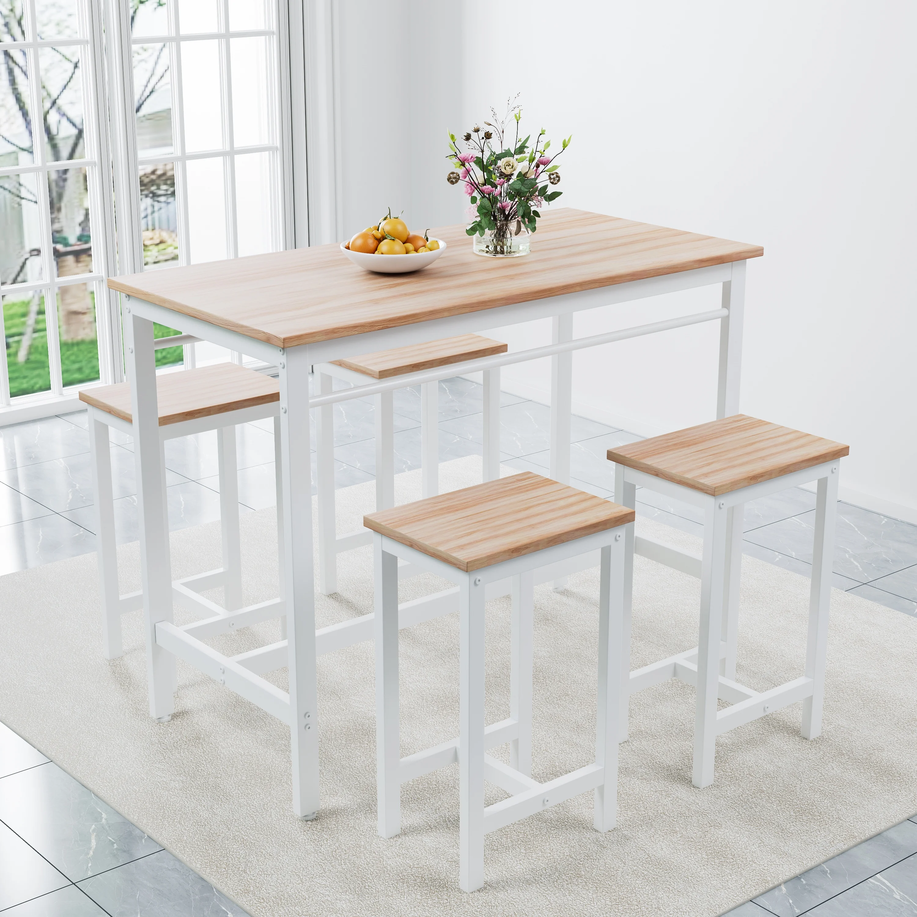 Counter Height Table Set of 5, Breakfast Bar Table and Stool Set, Minimalist Dining Table with Backless Stools, Wood Top Pub Table & Chair Set for Kitchen Apartment Bistro - Space Saving - Image 41