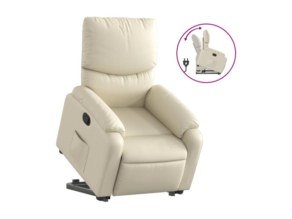 Sillón reclinable elevable cuero artificial color crema