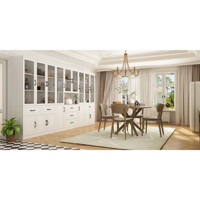 78.7-Inch Modular White Curio Cabinet with Glass Doors for Buffet Display