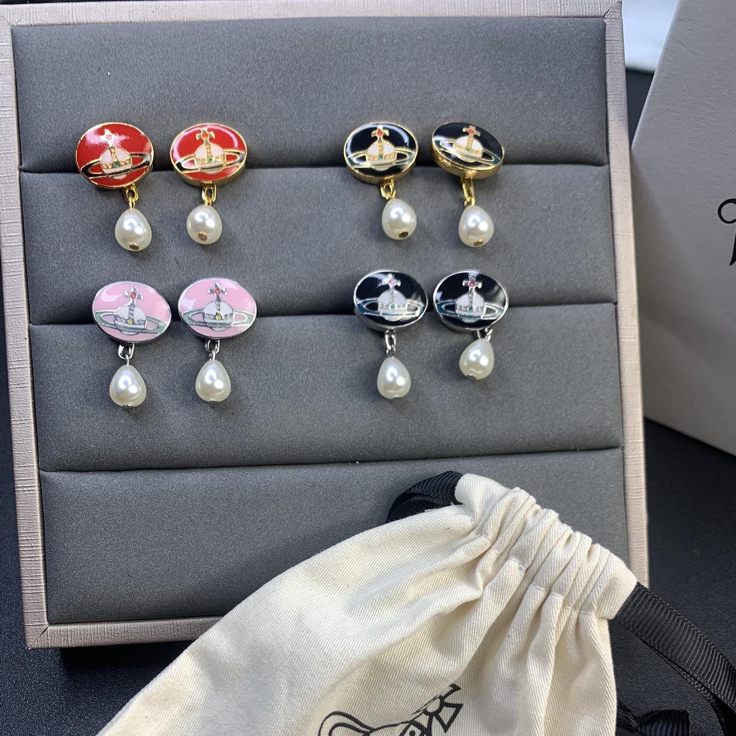 Vivienne Westwood Enamel Detachable  Teardrop Pearl Earrings - Original Replica Club