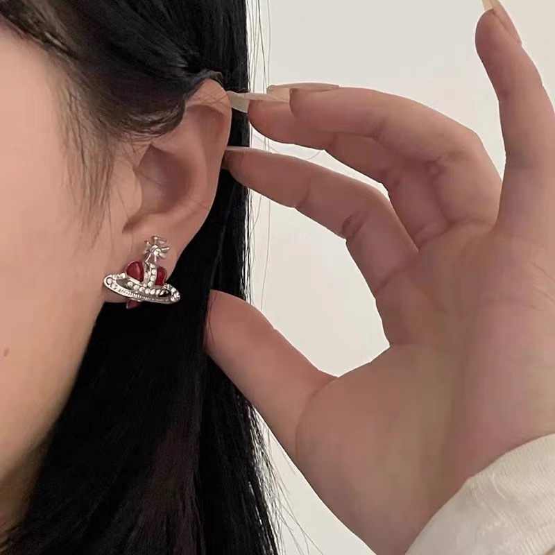 Vivienne Westwood Enamel Love Heart Saturn Earring Stud - Original Replica Club