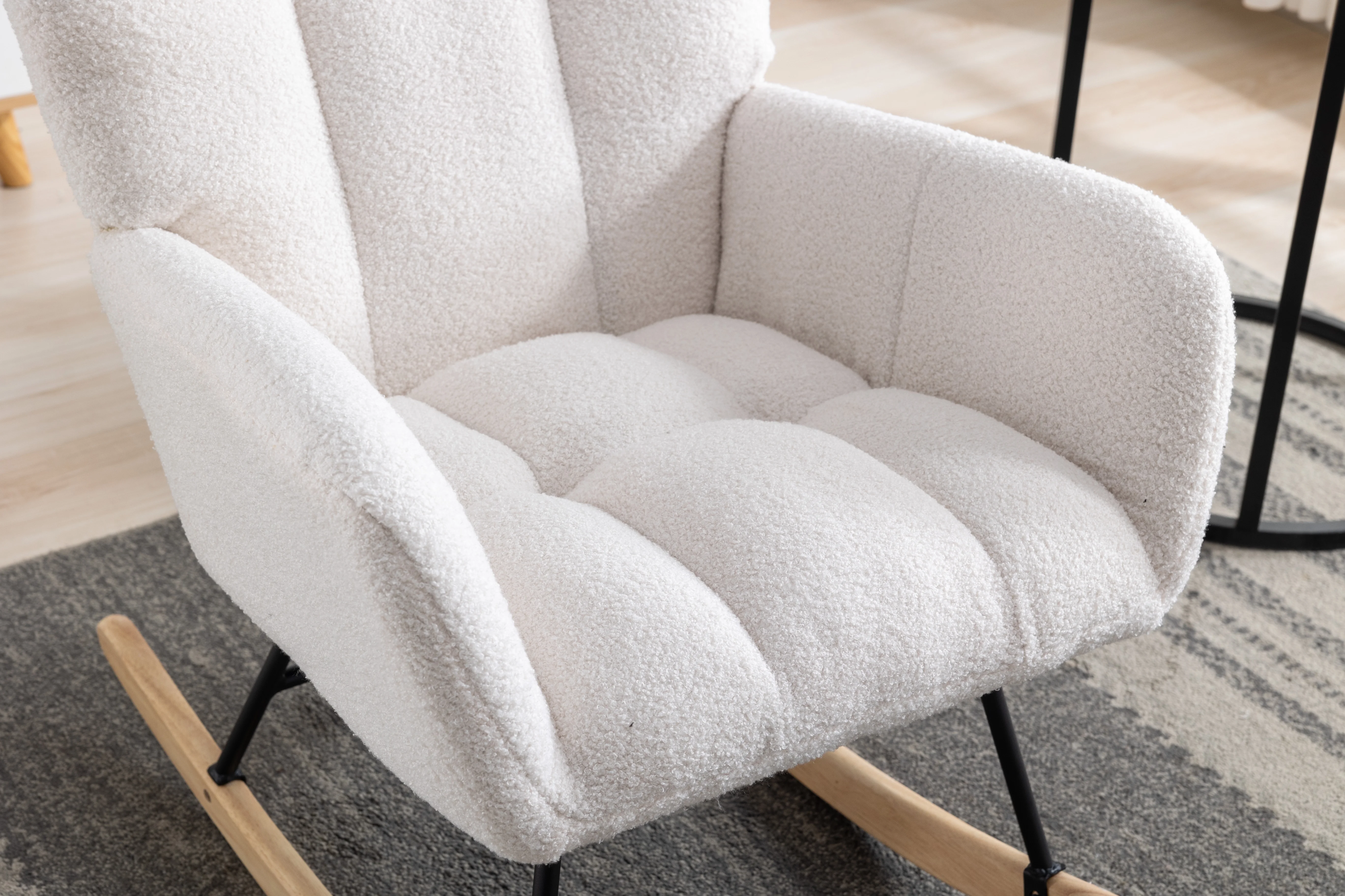 Rocking Chair Nursery,Teddy Upholstered Glider Rocker with High Backrest,Modern Rocking Accent Chairs Glider Recliner for Living Room, Nursery, Bedroom,White - Image 9