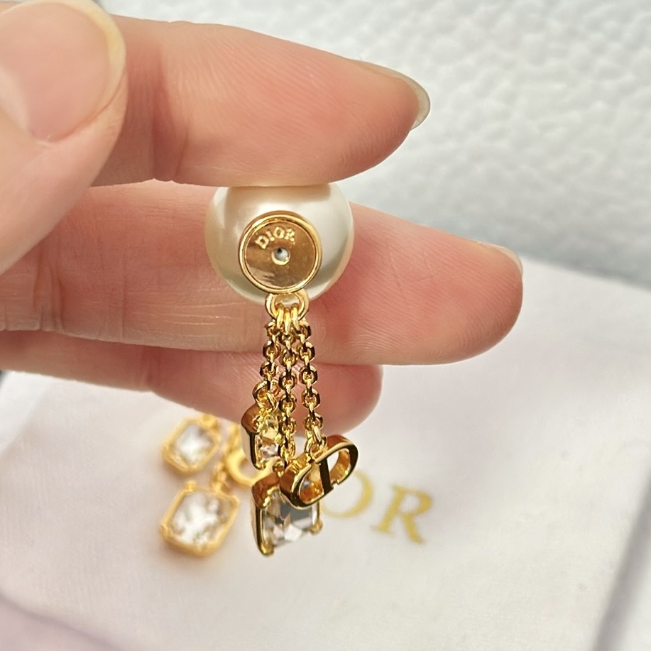 Dior Three Chain Tassel Pearl Earrings - Original Replica Club