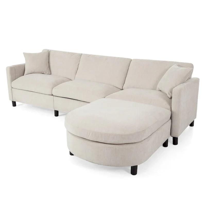 107.87" Sectional Sofa with Removable Seat and Back Cushions, Includes 1 Ottoman