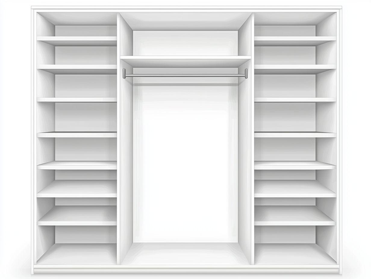 Armario de almacenamiento blanco de madera con estantes y barra de colgar para dormitorio