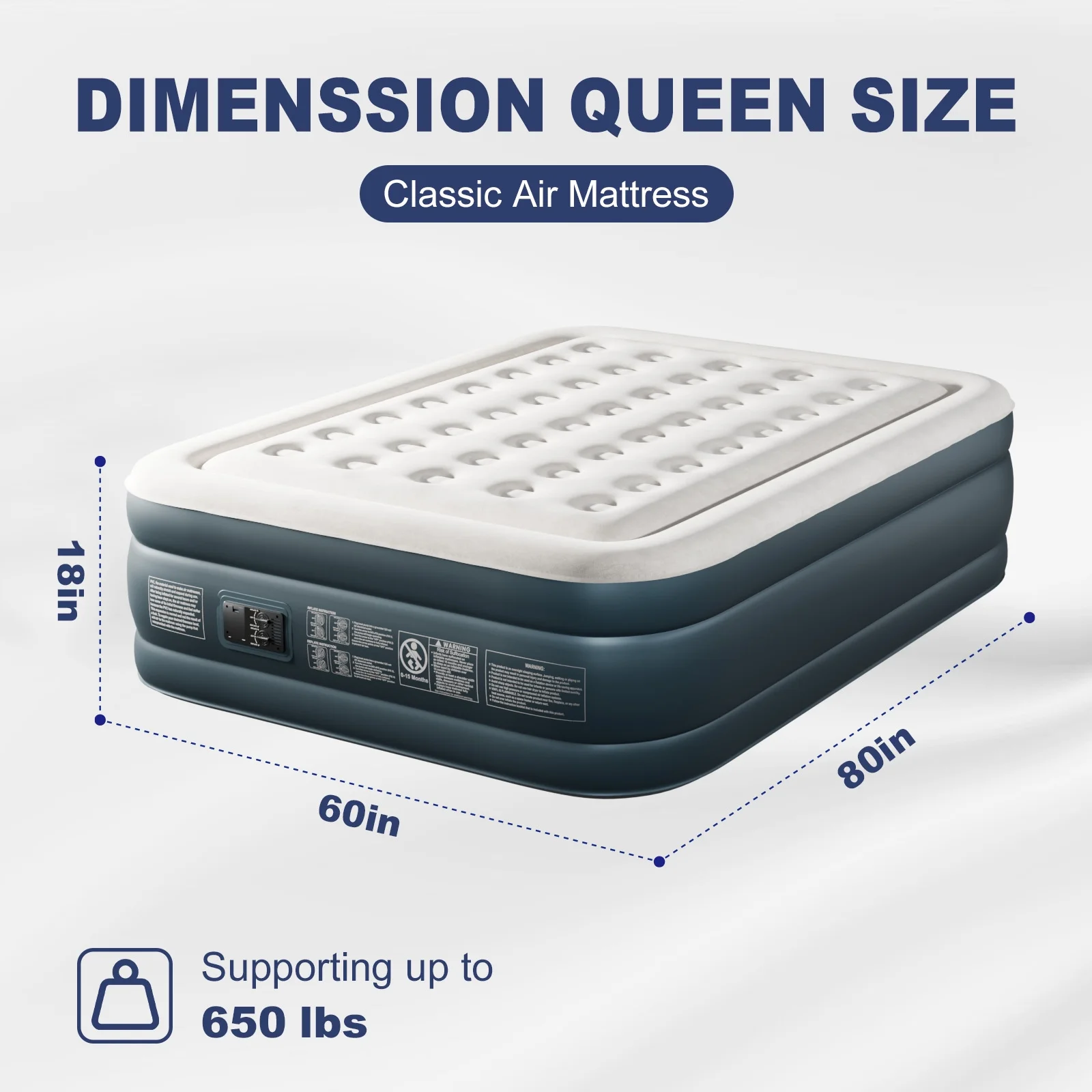 Zimtown 18" Twin Air Mattress with Two Chamber, Elevated Inflatable Bed with Built-in Pump, Protable Airbed for Outdoor Indoor Camping, Gray & White - Image 13