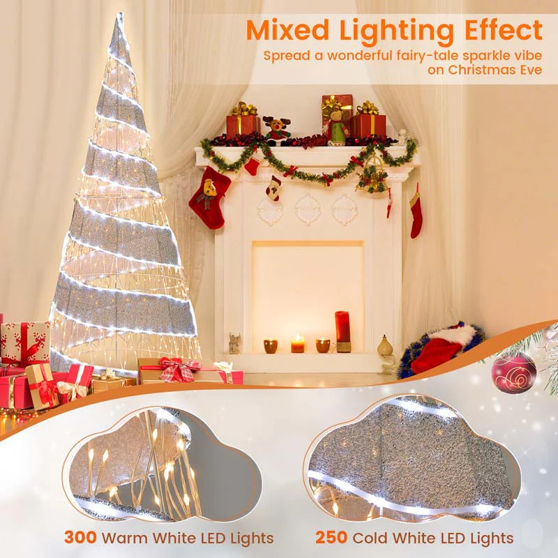 Eletriclife 5 Feet Pre-lit Christmas Cone Tree with 300 Warm White and 250 Cold White LED Lights
