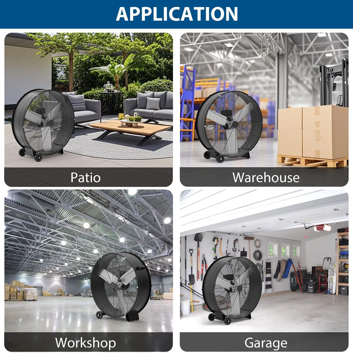 Danolapsi 30 Inch Industrial Drum Fan, 3-Speed High Velocity Floor Fan, Heavy Duty Metal Air Circulator with Caster Handle for Patios, Warehouses, Commercial, Factories and Workshops - Image 7