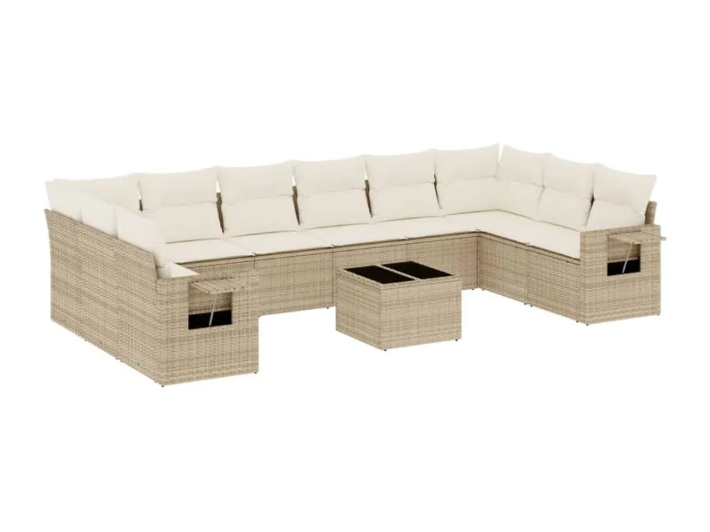 Set de 11 Sofás de Jardín con Cojines Ratán Sintético Beige CQ6053642