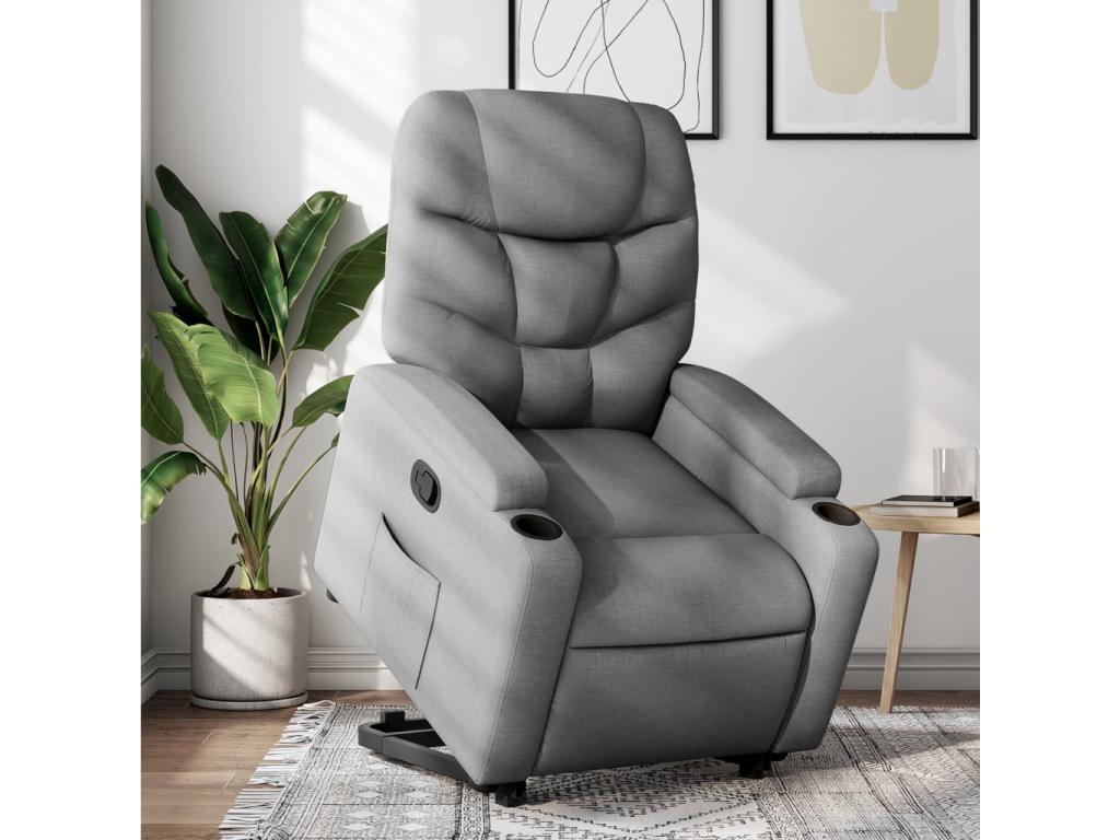 Sillón reclinable elevable de tela gris claro