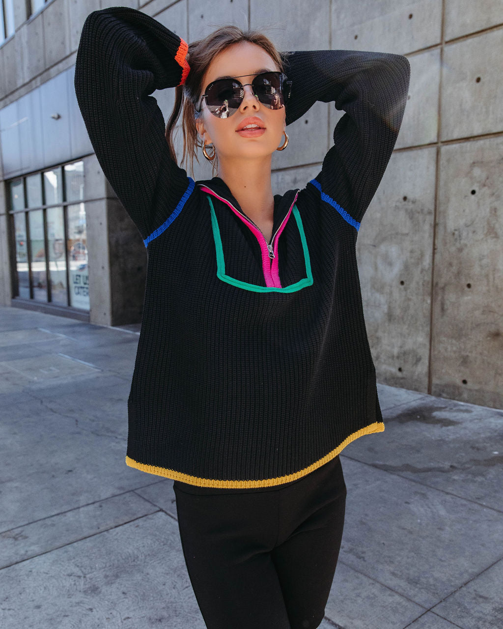 On Another Level Knit Half Zip Pullover Sweater - Black - Se7enfashion