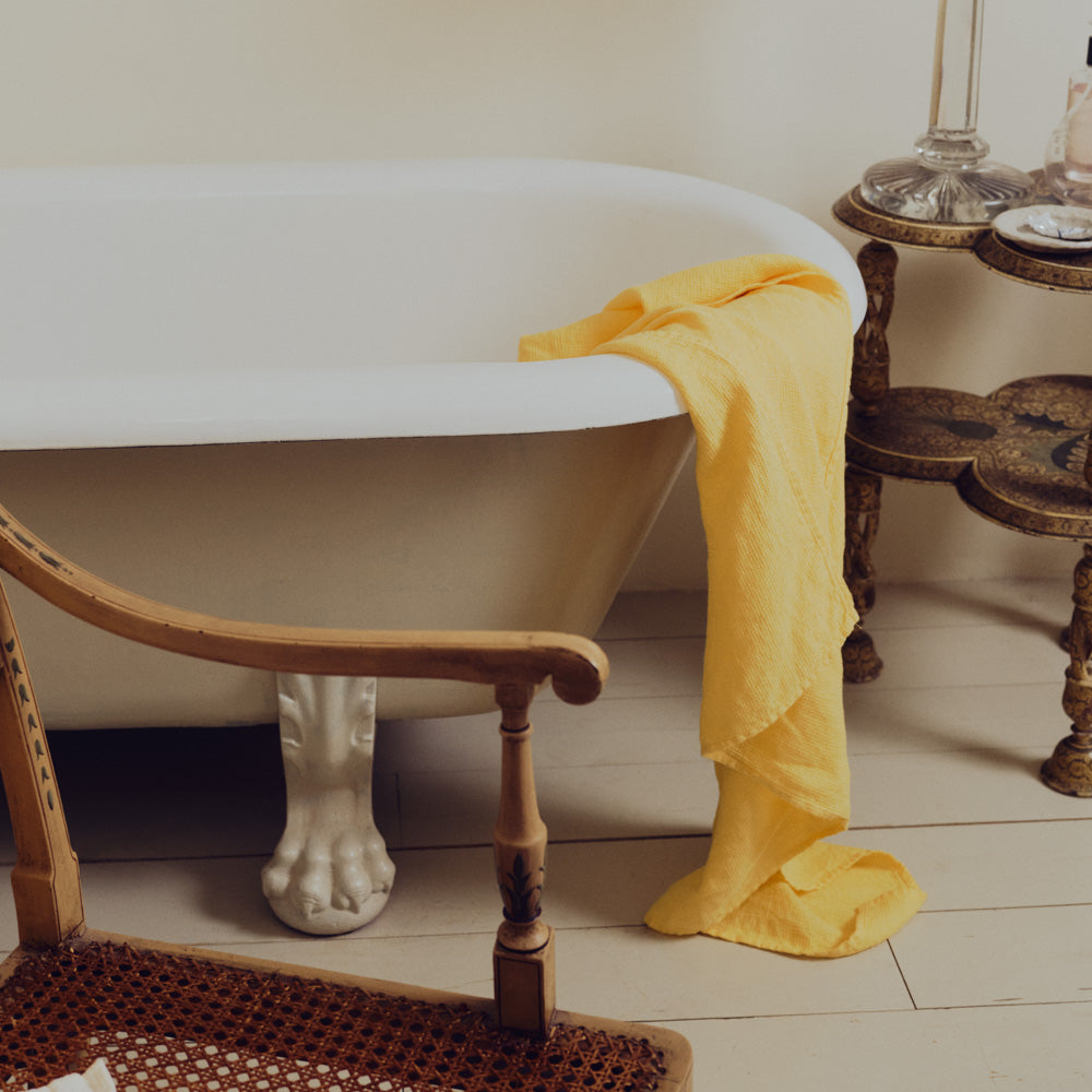 Serviette de bain en lin - Nid d'abeille - Jaune Citronnade