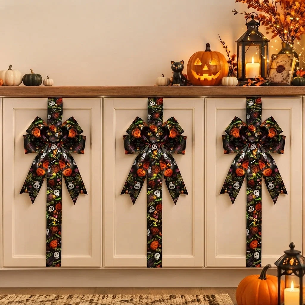 Light-Up Halloween Door Wreath with Pumpkin Design