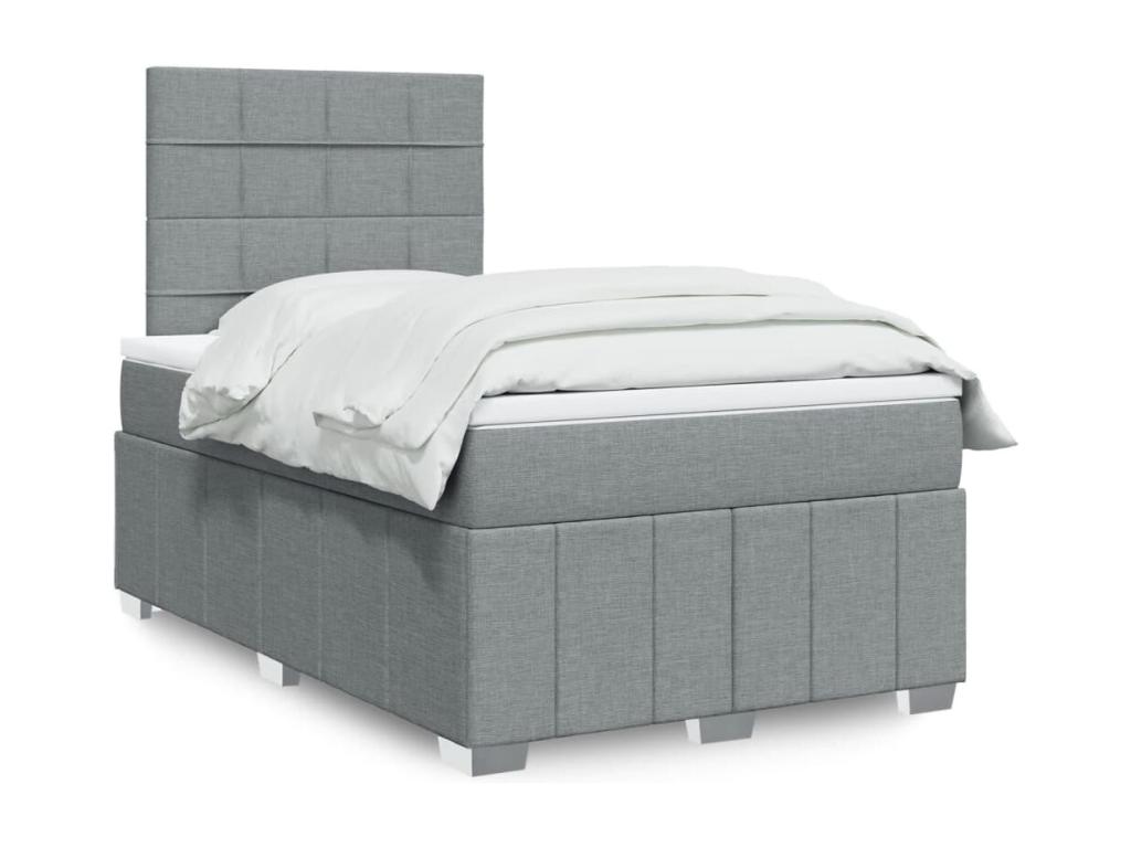 Cama box spring con colchón tela gris claro 120x190 cm