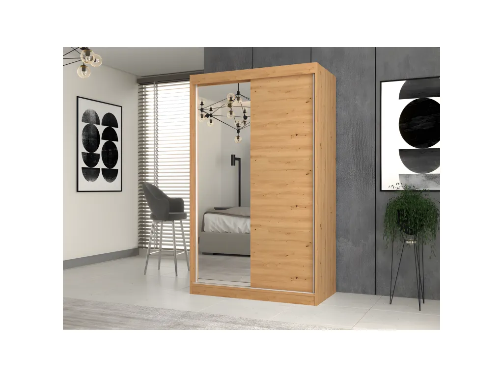 Micasacool - Armario con 2 puertas correderas - 1 espejo - L 120 cm - Dormitorio vestidor con 2 puertas