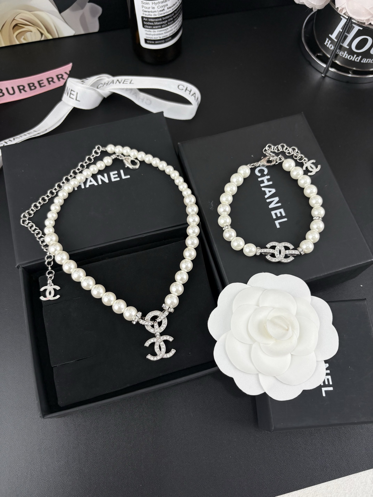 Chanel Pearl Necklace with Diamond Paved CC Pendant - Original Replica Club