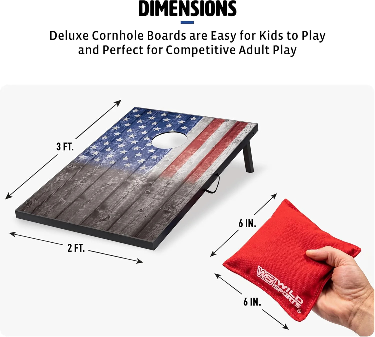 Wild Sports 2'x3' Cornhole Outdoor Game Set, USA Flag or Natural Wood Options with Carry Bag Included - Image 4