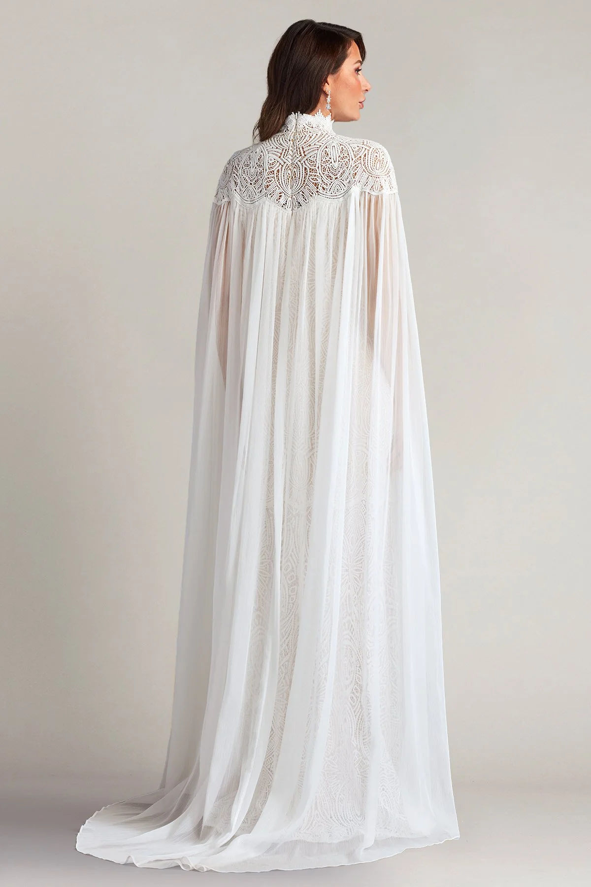 Caspian Chiffon Cape Lace Gown - Special Events Unlimited