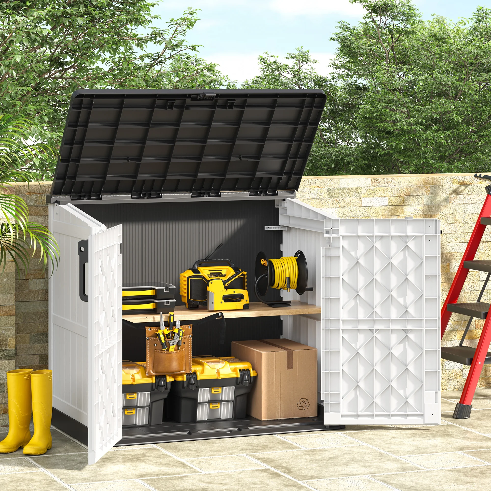 LHBCraft Outdoor Resin Storage Shed, 34 Cu. Ft. Weather-Resistant Garden Storage Box, Extra-Large Lockable Waterproof Shed for Bikes, Lawnmowers, and Garden Tools - Image 2