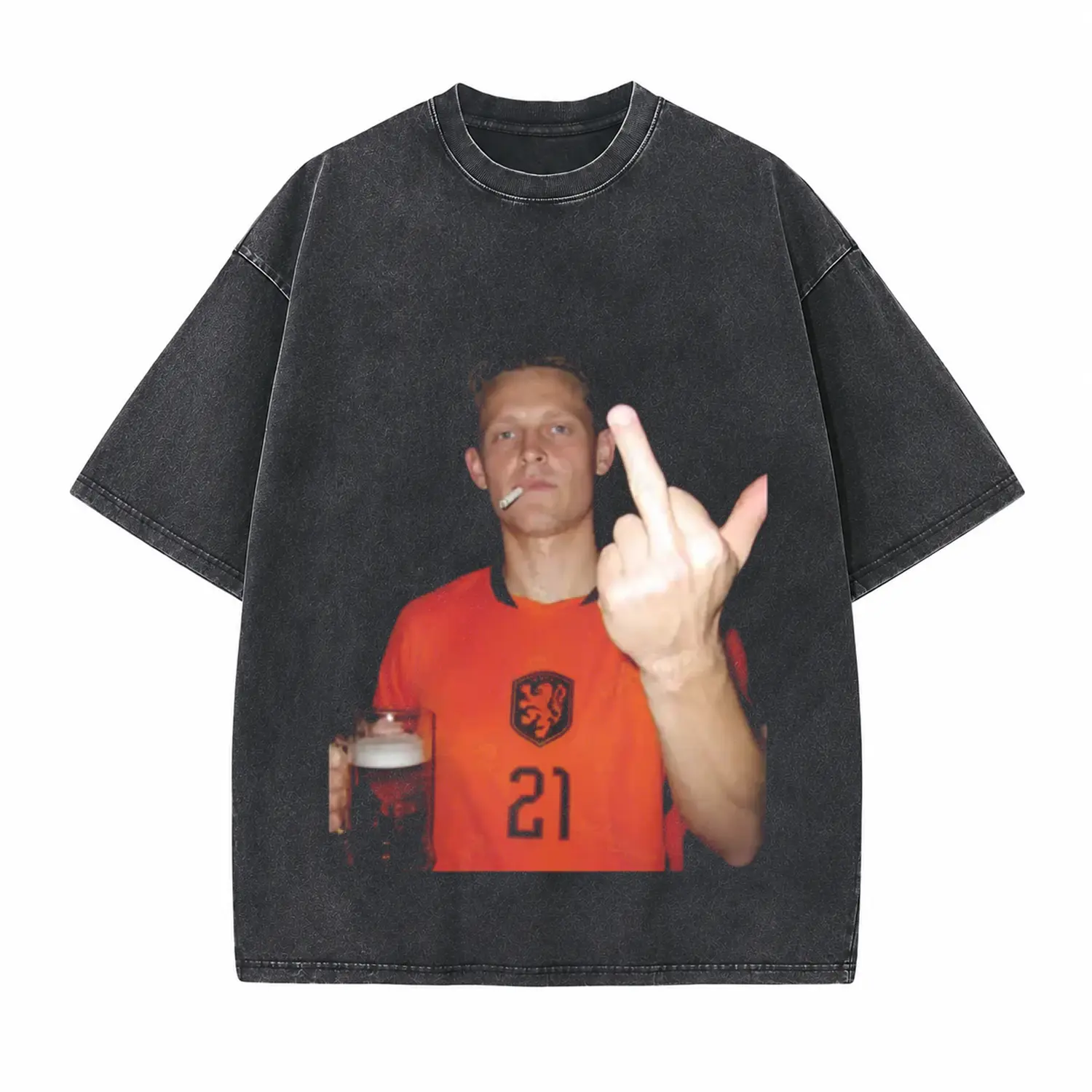 Vintage Retro Football Culture Graphic Printed Unisex Washed T-Shirt