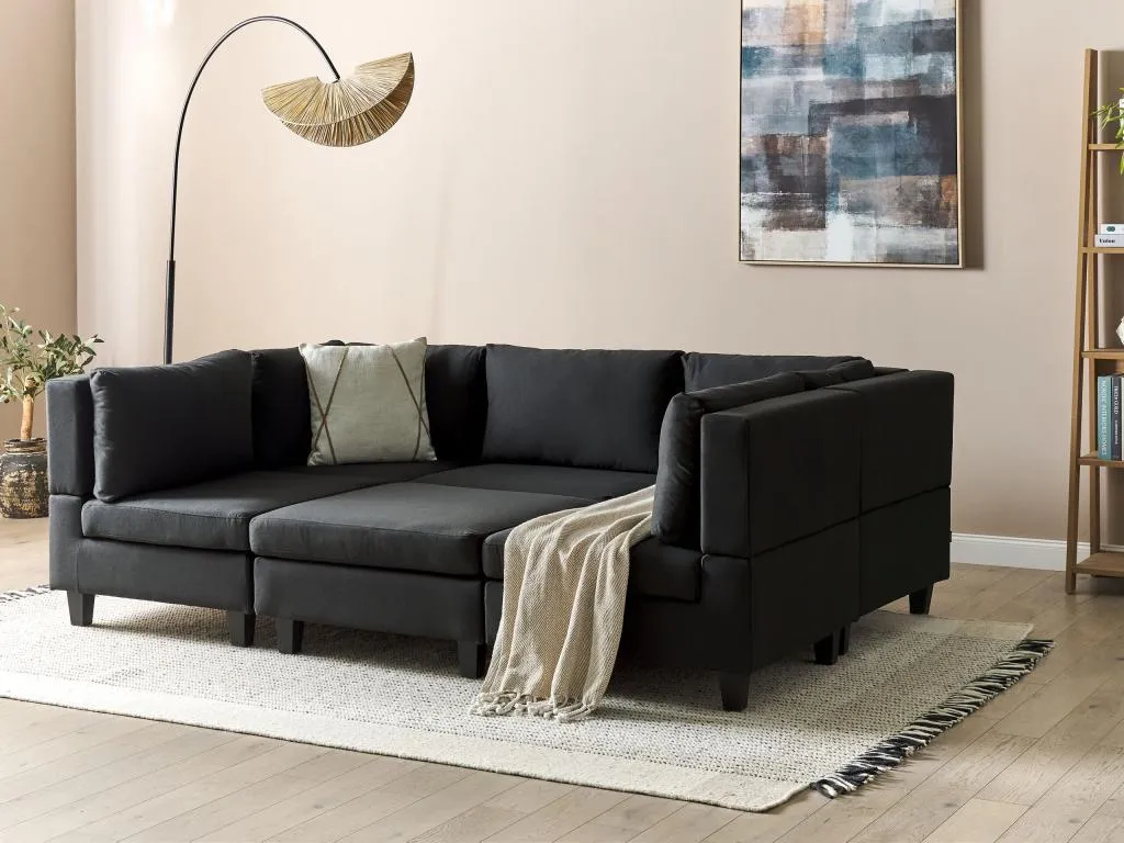 Sofá modular 5 plazas de tela negro con otomana Andreuworldcasa