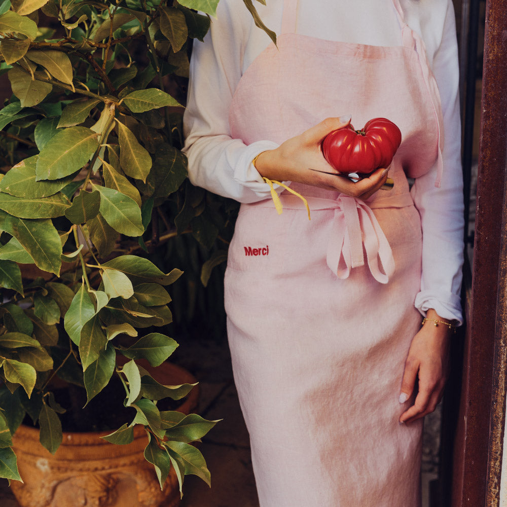 Tablier en lin lavé - Rose Granité
