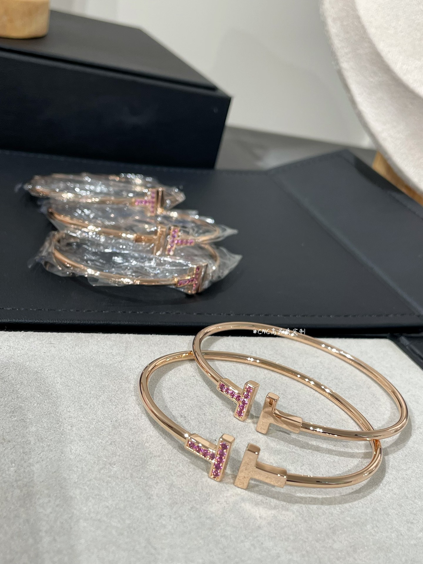Tiffany Paved Pink Diamond Double T Bangle Bracelet - Original Replica Club