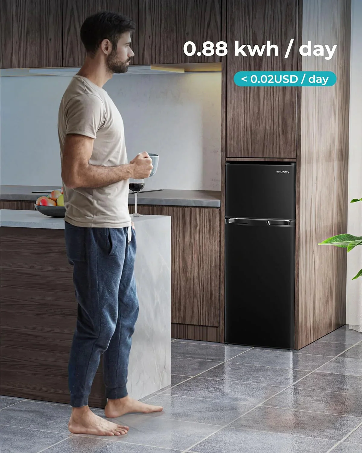 EUHOMY 3.2 Cu.Ft Mini Fridge with Freezer 2-Door Compact Refrigerator for Bedroom, Dorm, Office or Apartment, Silver