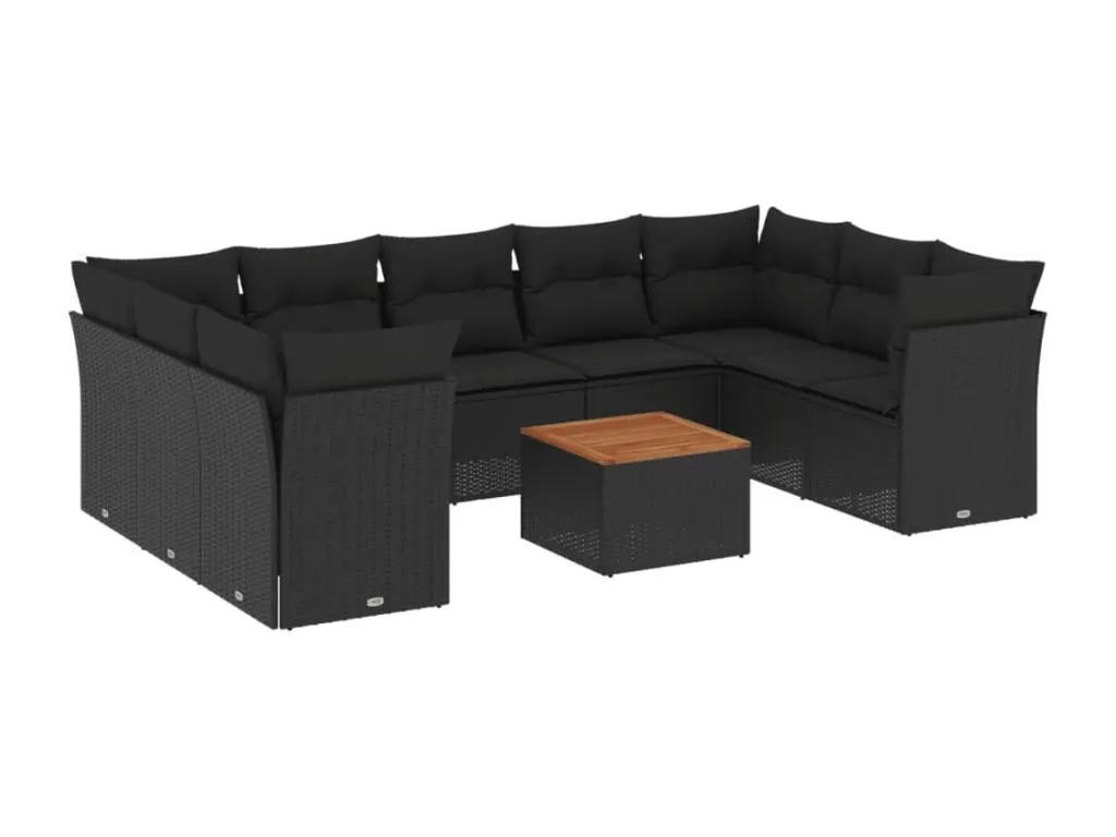 Set de sofás de jardín 10 pzas cojines ratán sintético negro 18880MMUR