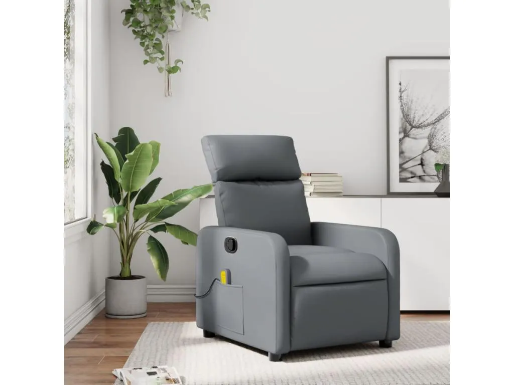 Sillón de masaje reclinable cuero sintético gris