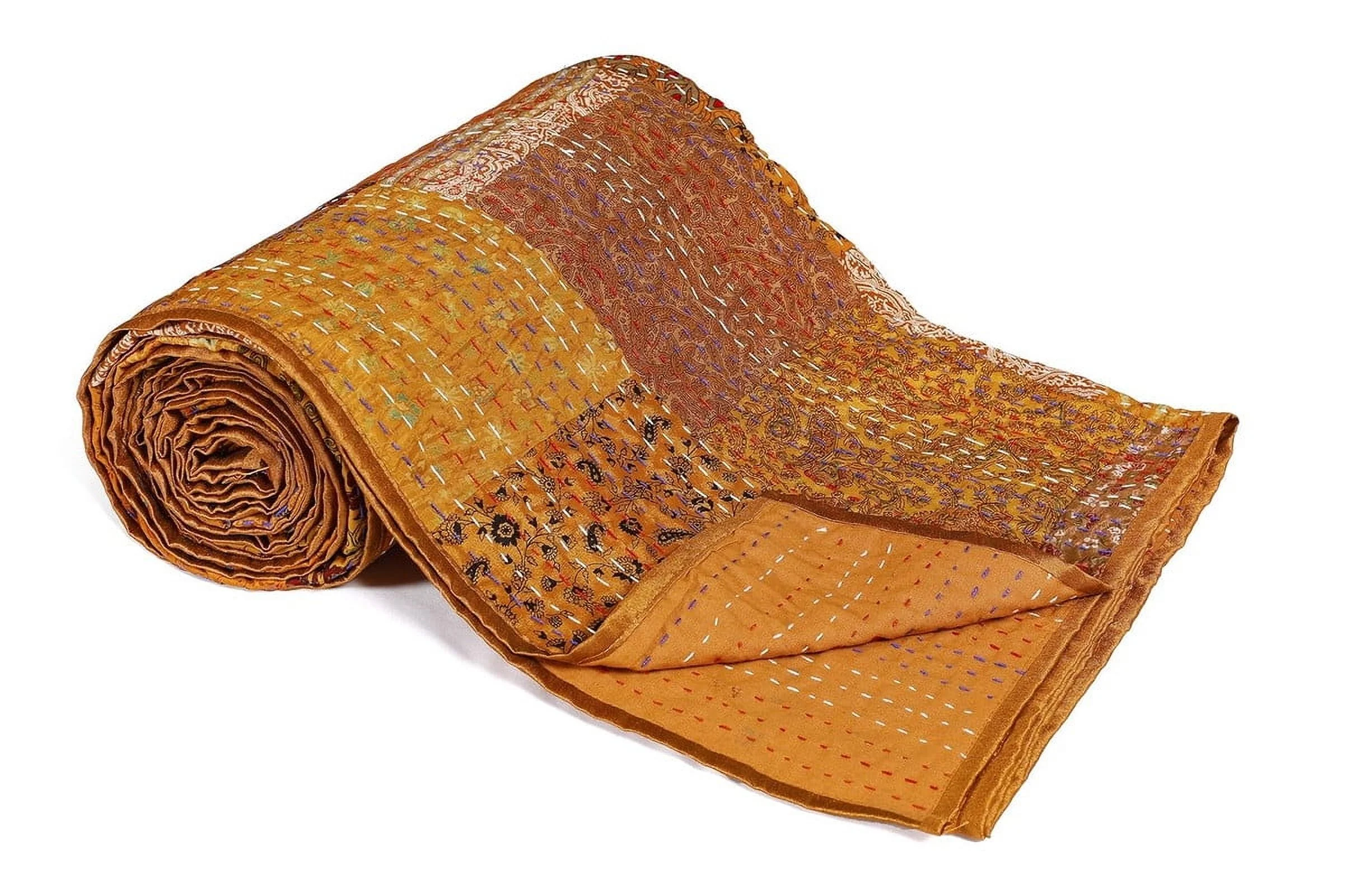Handicraft Rajasthani Quilt Handmade Bed Cover Silk Bedsheet Home Decor Quilt - Image 2