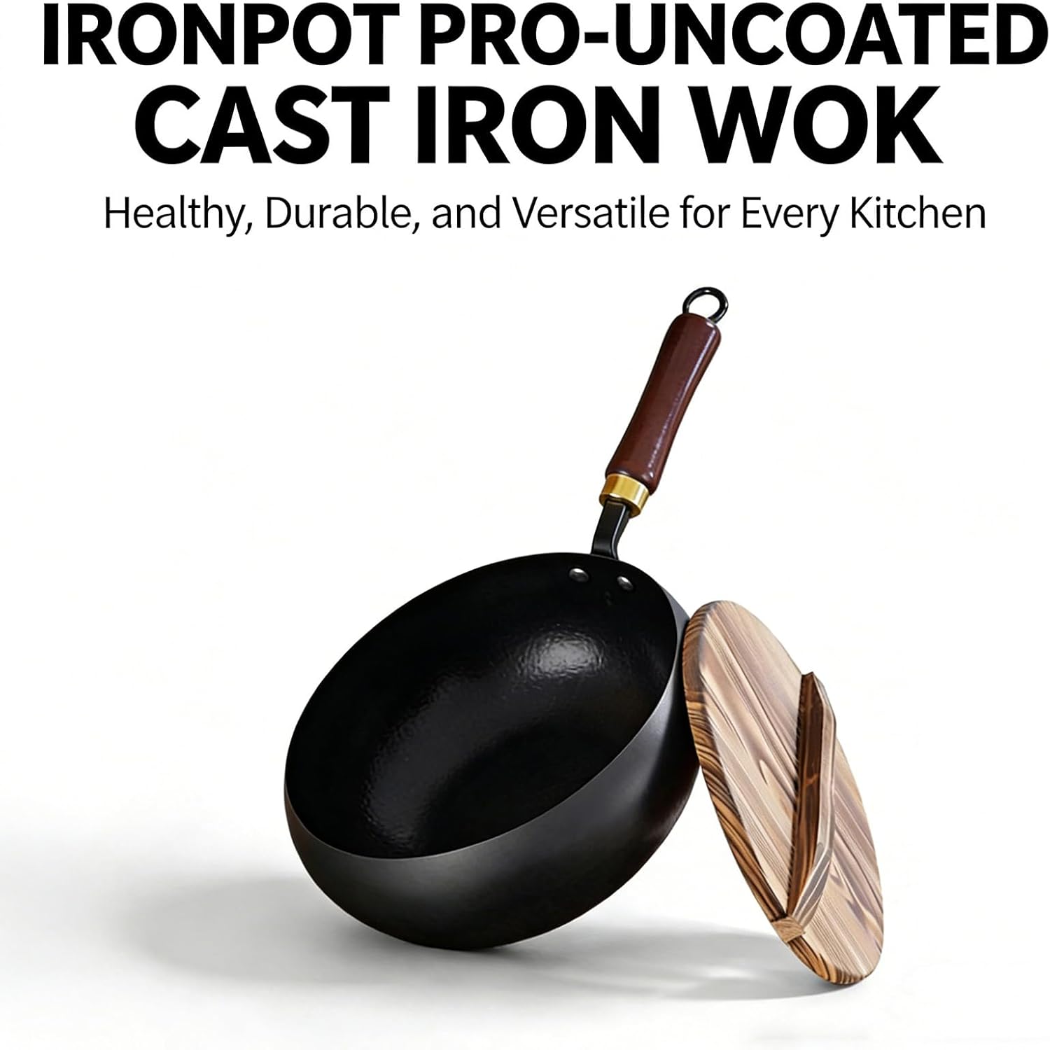 Japanese Cast Iron Pan, 2026 Upgrade Uncoated Thick Iron Pot with Lid, Hand-Forged, Durable and Rust-Free for Kitchen Cooking Frying (Hammered Glass Lid,20cm/7.9'')