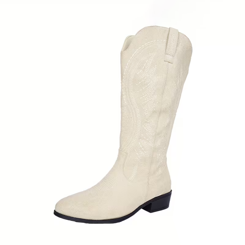 Women's V-Neck Knee-High Chunky Heeled Boots